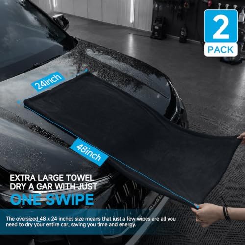 TTRCB 2 Pack Car Drying Towels, 48" x 24" Extra Large Microfiber Towels for Cars, Ultra-Absorbent 70/30 Blend, 1400 GSM, Streak Free, Twisted-Loop Drying Towels Car Detailing for SUV, RV, Truck - Image 4