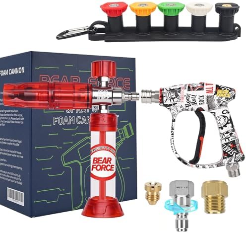 BEAR FORCE Pressure Washer Gun Up to 3000 PSI with Undiluted Mini Foam Cannon Set, 5 Spray Nozzles, Power Washer Spray Gun with 3/8'' Swivel Quick Connect, M22-15mm Connector, Car Wash, Car Detailing by BEARFORCE