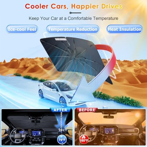 for Windshield Sunshade Umbrella for 2021-2026 Ford F-150, Custom Fit Windshield Sun Protector Cover, 6-Layer Heat-Resistant Fabric, Ultra-Strong Fiberglass Frame (for 2021-2026 Ford F150) - Image 2