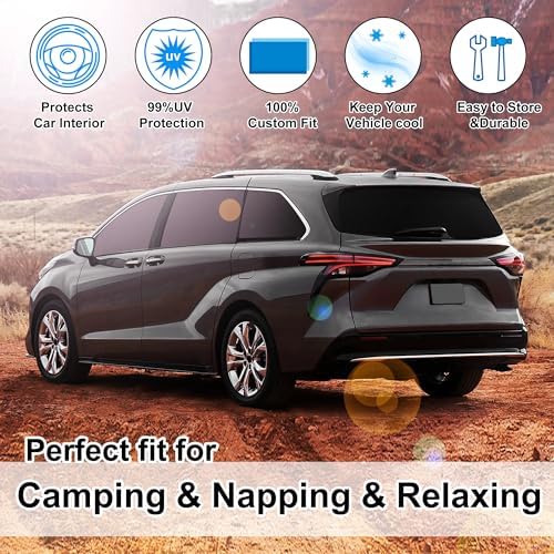 TINGLU Window Shades for Toyota Sienna 2021-2025 2026 Accessorie Car Side Full Windows Rear Triangular Windshield Sun Shade Sun UV Rays & Privacy Protection for Camping,Napping,and Relaxing 8PCS - Image 6