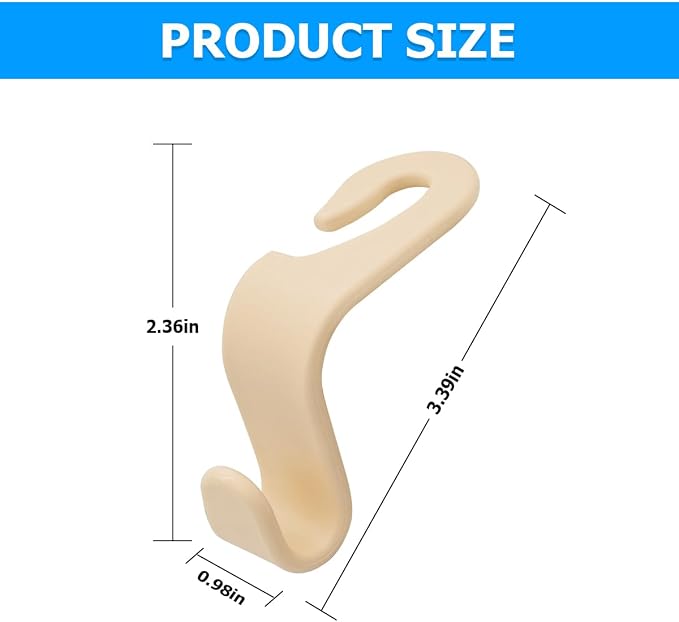 4 Pack Car Seat Headrest Hooks for Vehicle Seats, Beige | rear-row hanging storage, supports bags coats and groceries, fits matching headrest posts, interior accessory - Image 3