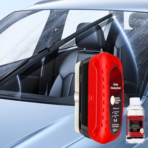 Automotive Oil Film Cleaning Brush for Glass Windshield & Windows – Upgrade 2.0 Kit with Cleaner & Refill, Anti-Rain & Anti-Fog Coating, Windshield Cleaner Tool for Clarity and Safer Driving (Red) by Unknown