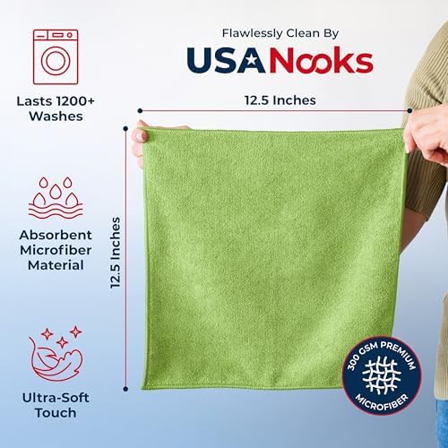USANOOKS Microfiber Cleaning Cloth Light Green - 8 Pcs 12.5"x12.5" - High Performance - 1200 Washes, Ultra Absorbent Towels Weave Grime & Liquid for Streak-Free Mirror Shine - Car Washing Cloth - Image 2