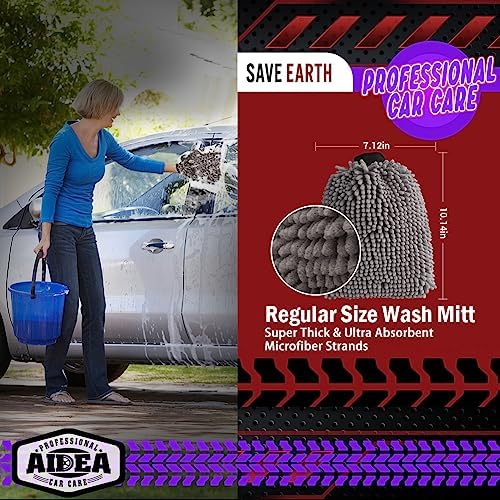 AIDEA Car Wash Mitt Microfiber, 2PK, Car Wash Brush, Grey, 7.12''X10.14'' - Image 2
