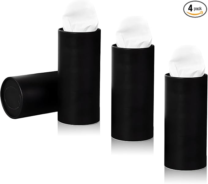 4 PCS Car Tissue Holder, Refillable Round Napkins Containers with Papers Inside, Convenient Travel Tissue Tubes Facial Paper Towel Cylinders for Vehicle Cup Holders (Black) by Unknown