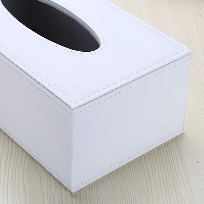 KINGFOM Rectangular PU Leather Tissue Box Cover - Facial Tissue Paper Napkin Holder for Bathroom, Home, Office, Car Automotive Decoration with Magnetic Bottom(White) - Image 7