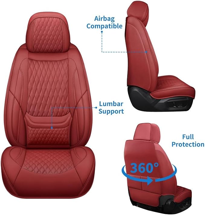 Car Seat Covers Full Set Custom Fit for Lexus ES330 2004-2006, Red | Lumbar Support, Premium Faux Leather, Breathable, Anti-Slip, Airbag Compatible, Waterproof, Car Seat Protectors, 2 Row-5Seat - Image 6