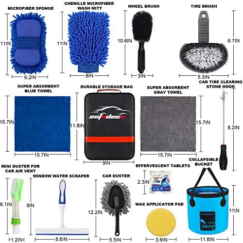 22Pcs Car Wash Cleaning Tools Kit Car Detailing Set with Black Canvas Bag Collapsible Bucket Wash Mitt Sponge Towels Tire Brush Window Scraper Duster Complete Interior Car Care Kit - Image 6