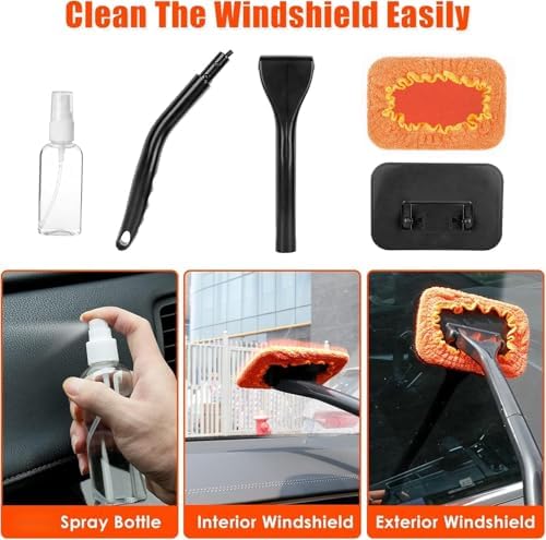 Car Cleaning Kit, Orange 17pcs Car Interior Detailing Kit with High Power Handheld Vacuum, Detailing Brush Set, Windshield Cleaner, Cleaning Gel, Complete Auto Accessories for Women Men Teens - Image 6