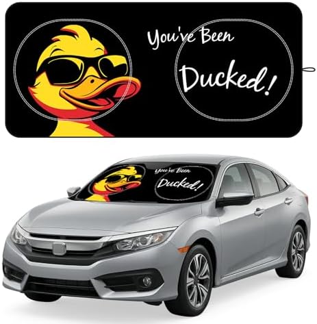 Windshield Sun Shade for Car, 63"x28.5" Stylish Printed Front Window Sunshade with Double Steel Ring Frame, Universal Fit Foldable Heat Blocker & UV Protector, with Storage Pouch (Duck) by Unknown