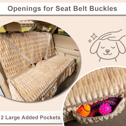 Dog Car Seat Cover, Soft Plush Waterproof Back Seat Protector, Tan | Non-Slip Backing, Full Bench Coverage, Hair, Dirt & Scratch Defense, Machine Washable, Fits Cars, SUVs & Trucks - Image 5