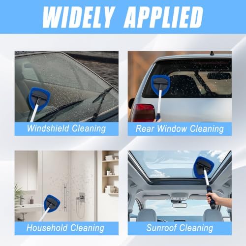 7 PCS Windshield Cleaning Tool, 19" Windshield Cleaner Kit with Extendable Handle, Microfiber Towel Pads, Brush, Empty Spray Bottle for Auto Glass Interior (Blue) - Image 5
