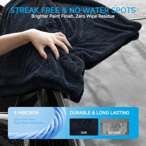 TTRCB 2 Pack Car Drying Towels, 48" x 24" Extra Large Microfiber Towels for Cars, Ultra-Absorbent 70/30 Blend, 1400 GSM, Streak Free, Twisted-Loop Drying Towels Car Detailing for SUV, RV, Truck - Image 6