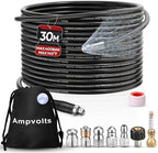 100FT Sewer Jetter Kit for Pressure Washer, 5800 PSI Drain Cleaning Hose with 5 Jet Nozzles & 2 Adapters, Compatible with Spray Guns and Power Washers, Ideal for Clogged Pipes and Drains by Ampvolts