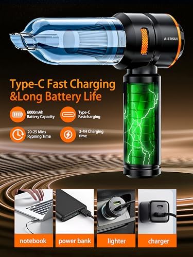 Super-Powered car mini Vacuum Cleaner 80,000RPM, Four-in-one: Blower, Vacuum Cleaner, air Extractor, and Pump. Handheld dust Collector, Handheld dust Blower, Hair Dryer, Cordless (Orange) - Image 5