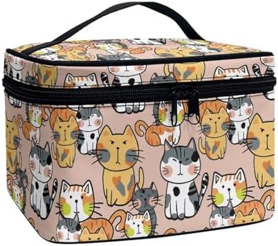 Kawaii Cat Makeup Bag Cosmetic Travel Pouch for Women Large Make Up Bags Portable Cosmetic Storage Bag with Handle Multi-functional Toiletry Bag by Unknown