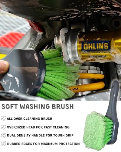oesee 8 Pack Motorcycle Cleaning Kit - Professional Safe for Chrome/Engine/Tires, Hard Reach Brush, Microfiber Mitt, Detailing Tools, Drying Towel & Wax Applicators - Image 4