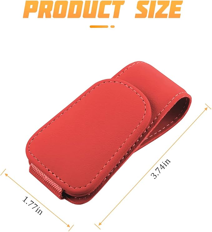 AICEL Sunglasses Holders for Car Sun Visor, Leather Magnetic Clip, Red | Leather Eyeglasses Hanger Mounter, Magnetic Glasses Holder and Ticket Card Clip, Car Accessories, Universal Fit - Image 2