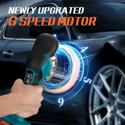 Protmex Cordless Car Buffer Polisher w/ 2x2000mAh 21V Batteries, Blue - Image 4