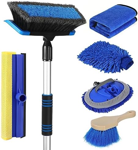 Wontolf 62'' Car Wash Brush with Long Handle, Scratch-Free Soft Bristles Sturdy Car Wash Mop Kit, Complete Car Cleaning Brush Kit Wash Mitt Towel Windshield Squeegee Wheel Tire Brush for Car Truck RV by Wontolf