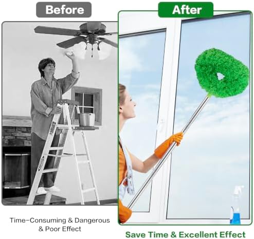 Ceiling Fan Cleaner Duster Reusable Microfiber Ceiling Fan Blade Cleaner Removable Duster with Extension Pole Adjusts 13 to 49.7 Inch for Cleaning Walls Bookshelves Furniture Door Window Top (Green) - Image 4