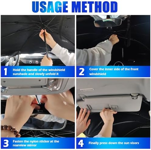 Car Windshield Sun Shade Umbrella,Titanium Silver Umbrella Sunshade for Car Windshield with Foldable Design,Portable & Heat-Blocking Sun Shield for Cars Windshields with Storage Pouch - Image 6