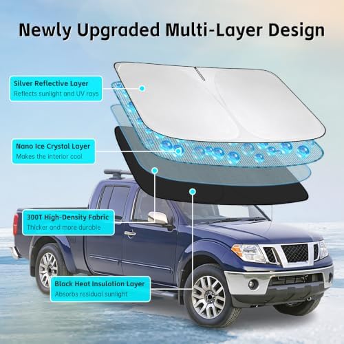 Windshield Sun Shade for Nissan Frontier 2005-2021 Sunshade - Image 3