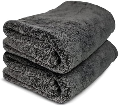 ExoForma Mega Car Drying Towel - Holds Up to 9 lbs, No Streaks, Scratches, or Water Spots | 1200 GSM Microfiber Double Twist Pile & Edgeless Design, 1 Quick & Effortless Dry, 2 Pack - 24” x 36” by ExoForma