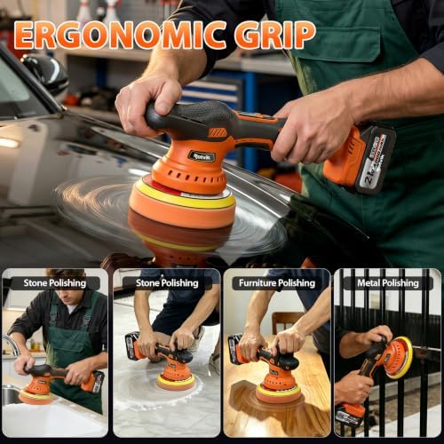 Cordless Car Buffer Polisher Kit, 2x4000mAh 21V Batteries, 6-Inch Orbital Car Polisher, 8 Variable Speeds, LED Display, 18-Piece Accessories for Waxing, Polishing & Scratch Removal - Image 6