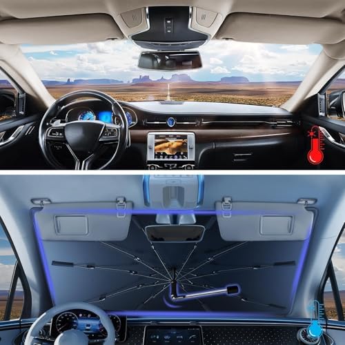 [2025 Upgraded] Windshield Sun Shade Umbrella - Foldable Car Sunshade for Jeep Wrangler/Gladiator, for Toyota 4Runner/Land Cruiser, Front Window Sun Shade UV Block & Heat Shield(Small-55"x23") - Image 2