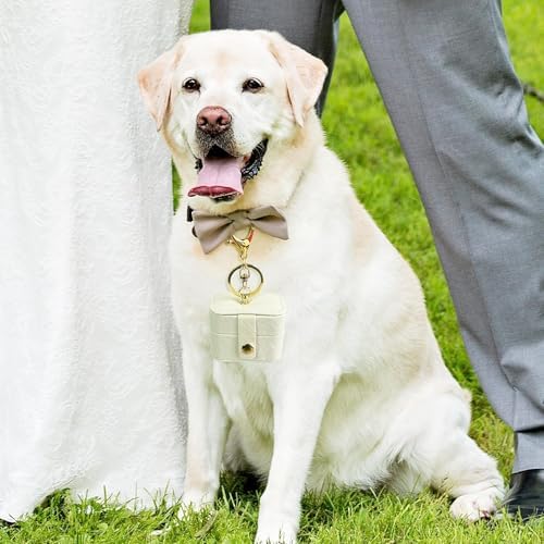 Ring Bearer Pillows for Dog Collar, PU Leather Wedding Ring Pillow Box for Pet, Mini Ring Holder Pouch Box, Earrings Storage Box for Proposal Engagement Wedding Ceremony Party Ivory - Image 5