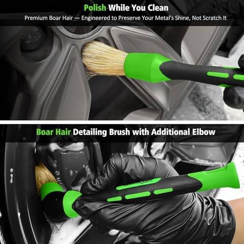 YeewayVeh 3PCS Quick Car Wheel Brush Kit, 360° Bendable Rim Cleaner, Green - Image 5