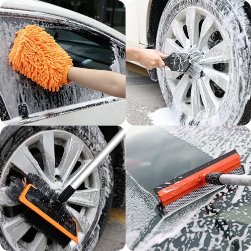 Wontolf 62'' Car Wash Brush with Long Handle, Scratch-Free Soft Bristles Sturdy Car Wash Mop, Complete Cleaning Brush Kit Wash Mitt Towel Windshield Squeegee Wheel Tire Brush for Car Truck RV Orange - Image 4