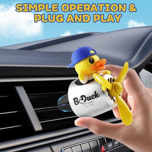 Car Air Freshener Yellow Duck Pilot Car Diffuser Rotating Propeller Automotive Auto Vehicle Air Outlet Fan Creative Car Perfume Fragrance Decoration Comes with 4 Fragrant Tablets - Image 6