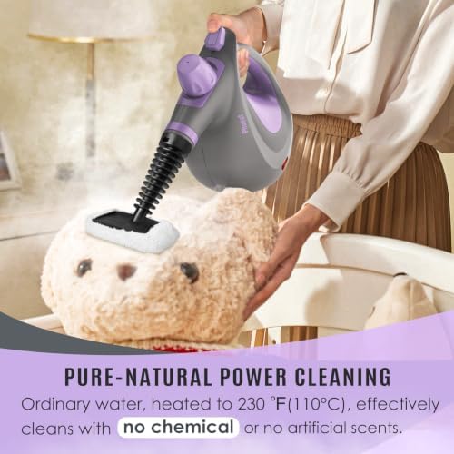 Phueut Pressurized Handheld Multi-Surface Natural Steam Cleaner with 12 pcs Accessories, Multi-Purpose Steamer for Home Use, Steamer for Cleaning Floor, Upholstery, Grout and Car (Purple) - Image 3