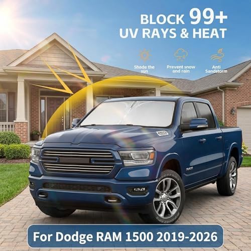 for Dodge RAM 1500 Windshield Sun Shade 2019-2026 Front Window UV Blocker Custom Fit for Regular, Quad, Crew, Mega Cab Foldable Sun Visor Car Accessory - Image 2