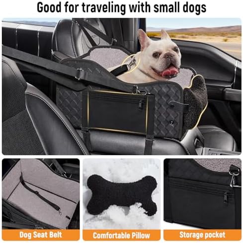 TKYZ Center Console Dog Car Seat for Small Dogs,Fit for Full Size Truck | Soft Pillow,Double Fixation,PU Leather Easy To Clean,Pet Booster with Safety Belt,Puppy Car Seat for Small Dogs 0-30 lbs - Image 6