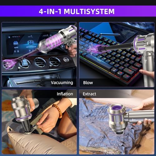 Handheld Vacuum Cleaner, 28000Pa 4 in 1 Handheld Vacuum Cordless, One-Touch Dust Removal, 3 Speeds Brushless Motor Mini Vacuum, Car Vacuum Portable Cordless for Office, Home, Kitchen, Car, Pet Hair - Image 4