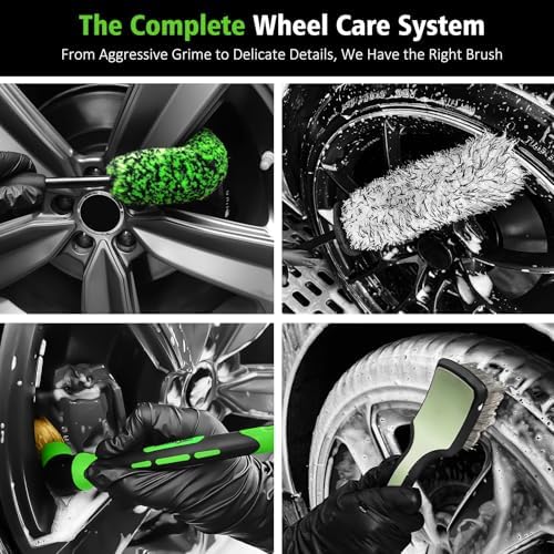 YeewayVeh 4PCS Car Wheel Cleaning Kit, 360° Bendable Rim Brush, Green/White - Image 2