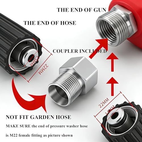 Hourleey Pressure Washer Gun and Hose Kit, 30 FT Kink Resistant Power Washer Hose and Replacement Wand Extension, 5 Nozzle Tips, M22-14 Fitting, 3600 PSI - Image 5