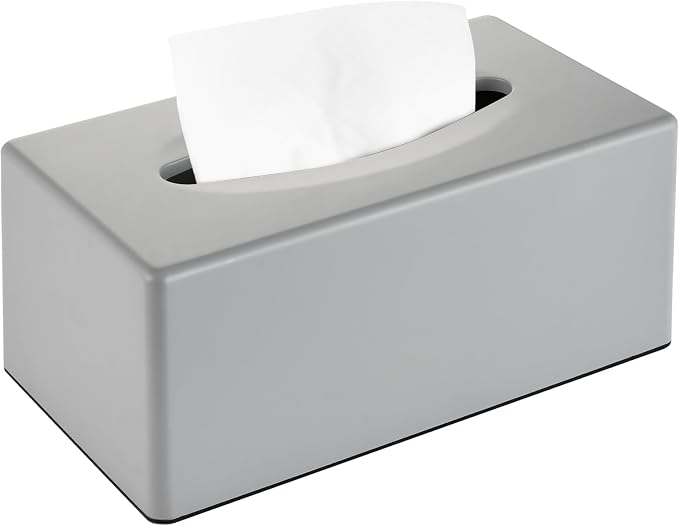 Y-in Hand Tissue Box Cover, Rectangular Facial Tissue Holder with Bottom, Decorative Storage Box for Bathroom Vanity, Toilet Tank, Car, Dressers, Night Stand, Rv, Parlors and Offices - Grey by MoreTidierAndMoreFortunate