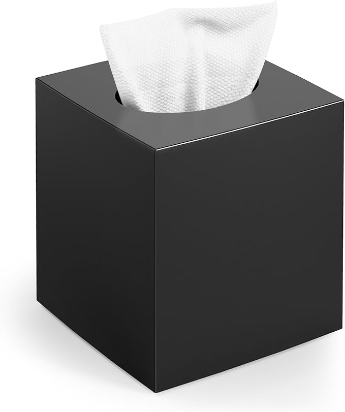 Tissue Box Cover,Square Acrylic Tissue Holder with Non-Slip Base,Black | Fits standard facial tissue boxes,modern decorative aesthetic for bathroom countertops,dressers,night stand,parlors,office by Chintu