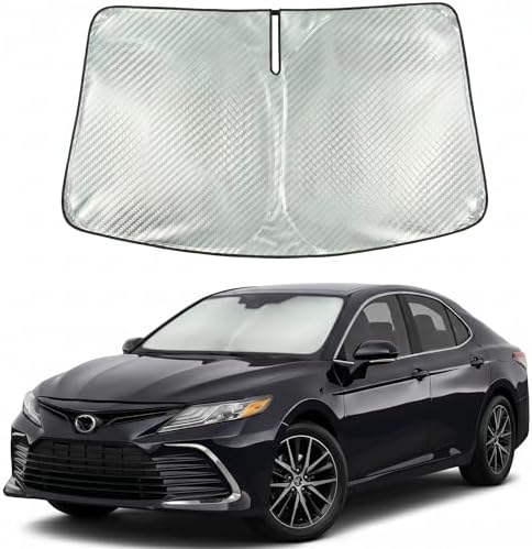Windshield Sun Shade Custom Fit for 2018-2024 Toyota Camry, Advanced Diamond-Patterned Heat Shield to Block UV Rays, Foldable Auto Window Visor, Precise Mirror Cutout by Giselia