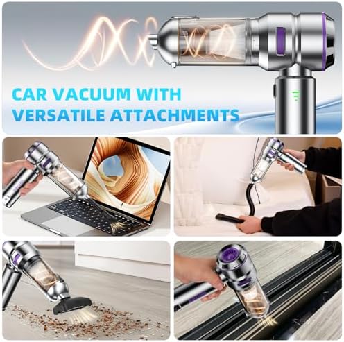 Car Vacuum Portable Cordless, Handheld Vacuum Cordless, Mini Vacuum 18000Pa High Power 4-in-1 with Brushless Motor, Air Duster, Air Blower & Air Pump for Car Detailing, Home, Office & Pet Hair - Image 4