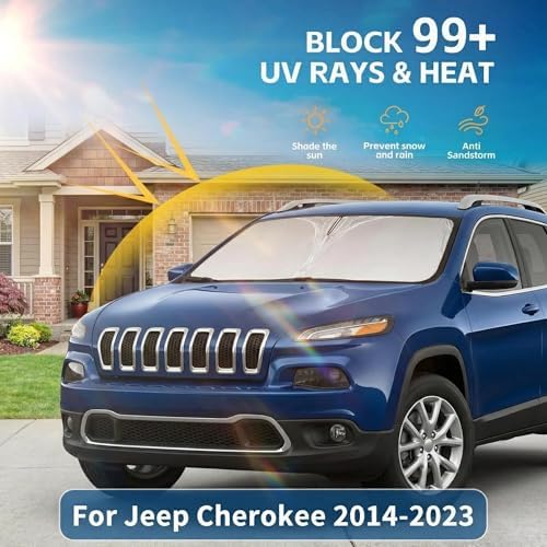 Custom Fit Windshield Sun Shade for Jeep Cherokee 2014-2023, 4-Layer 240T Front Window Visor, Foldable UV Ray Blocker, Car Accessories - Image 2