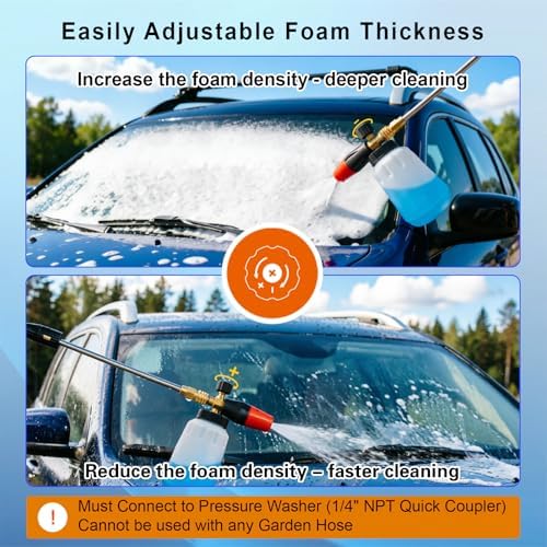 Adjustable Foam Canon for Pressure Washer, Pressure Washer Foam Cannon, 1/4 Inch Quick Connect, 1L (34 oz) Bottle, 5 Spray Nozzle Tips for Car Wash - Image 6