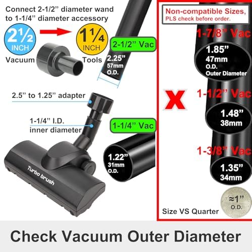 Turbo Brush Head Shop Vac Accessory 1.25" with 2.5" Hose Adapter, 1-1/4" 2-1/2" Shopvac Attachment for Wet Dry Vacuums, Ideal for Pet Hair Removal on Carpets Area Rugs Hardfloors - Image 4