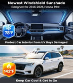 DMJN Front Windshield Sun Shade for Honda Pilot (2016-2026), [Nano Ice-Crystal Coatings] UPF50+ Heat & UV Block, Protect Car Interior & Keep Cool, Flodable Steel-Ring Car Cover for Summer - Image 2