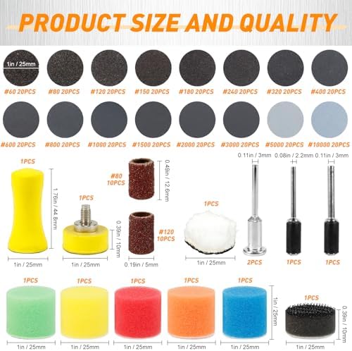 354 PCS 1 Inch Wet Dry Sanding Discs Drums 60-10000 Grit Assorted - Image 2