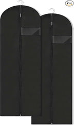 Dress Bags for Gowns Long, 65'' Garment Bags for Hanging Clothes, Suit Bag Cover for Storage and Travel, 2 Pack (Black) by LXLOVESMEggRings